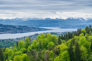 Aussicht vom Hohenstein über den Zürichsee bis in die Glarner Alpen